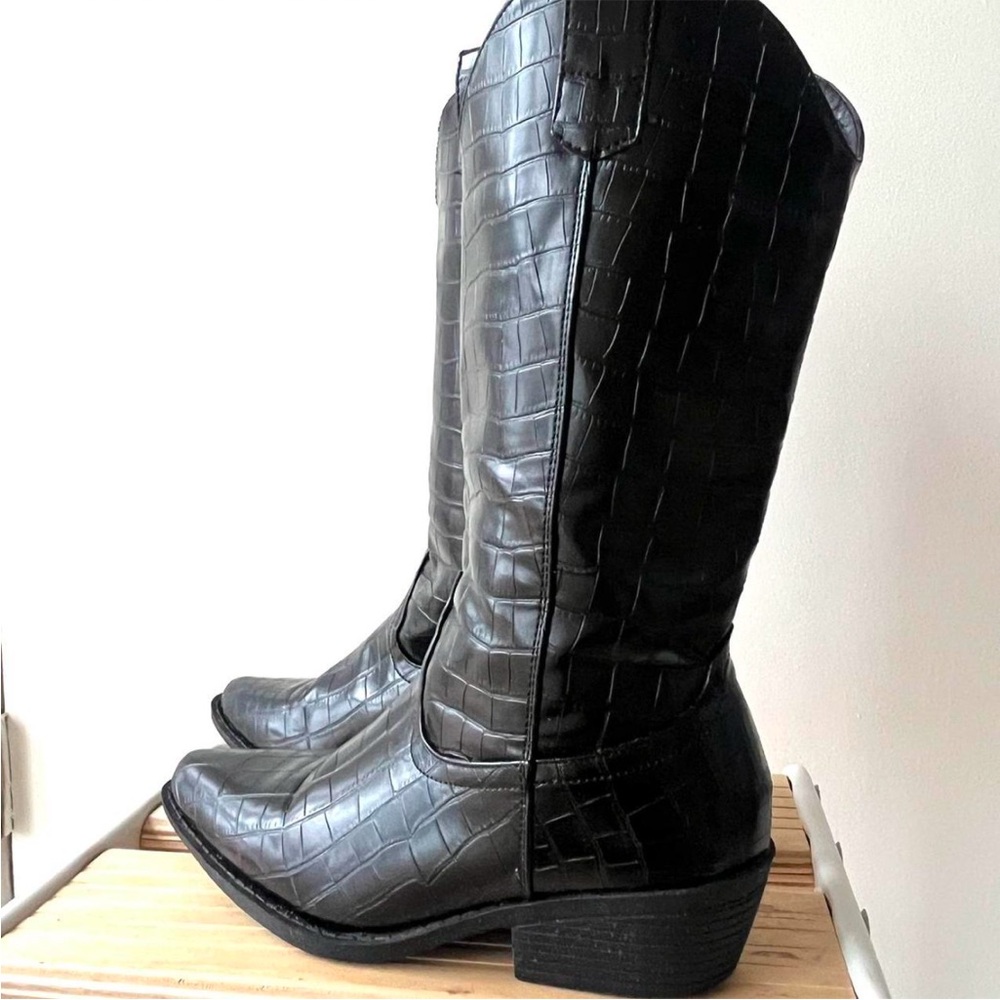 Black Faux Snakeskin Cowboy Boots - Picture 2 of 2